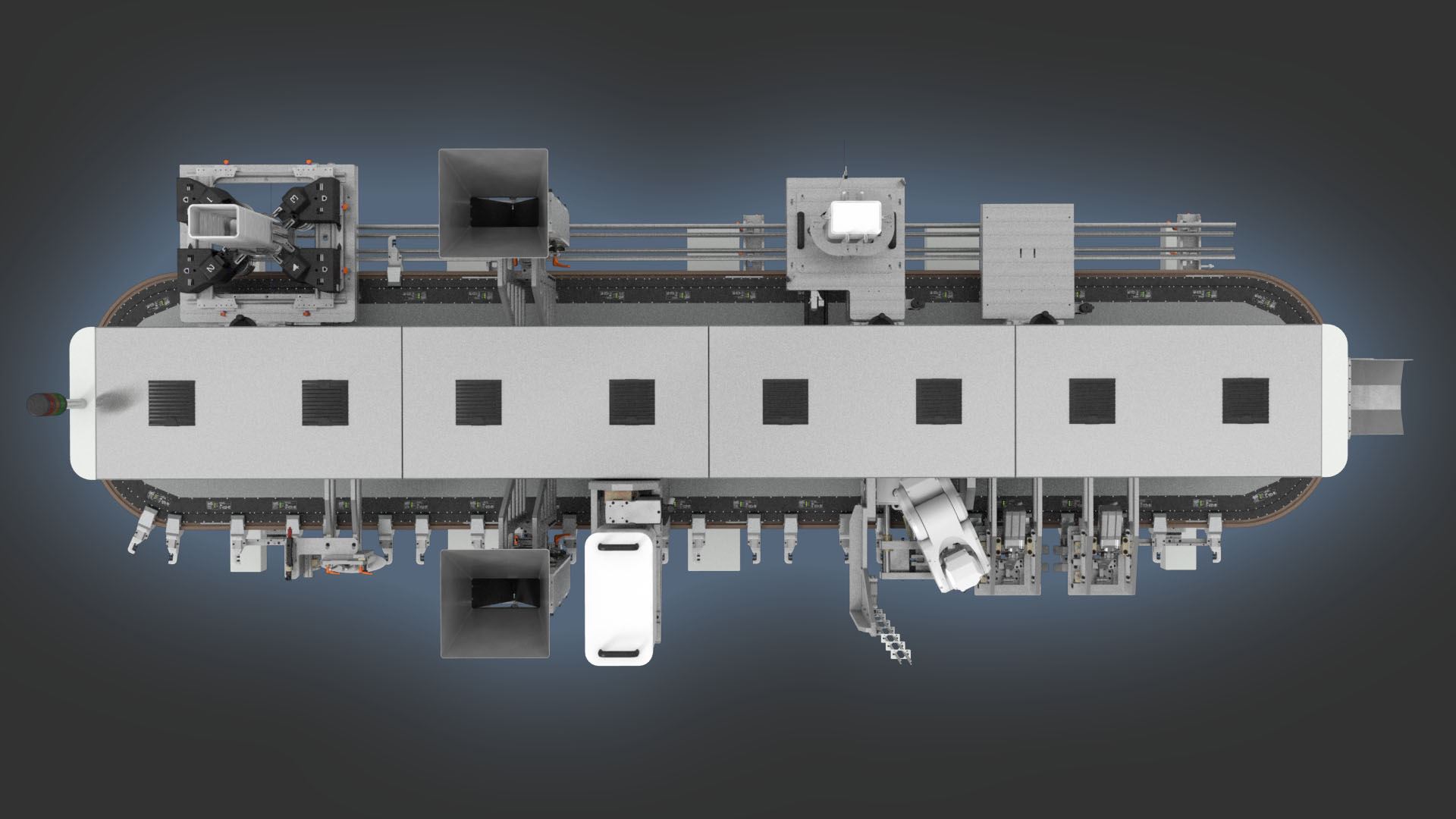 Topview of Doysis with four module base. Flexible packaging solutions.